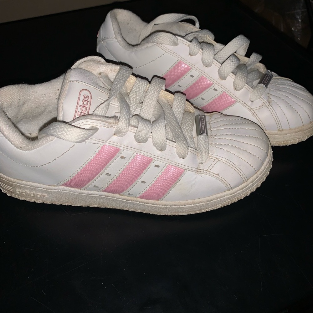 White and pink adidas size 5